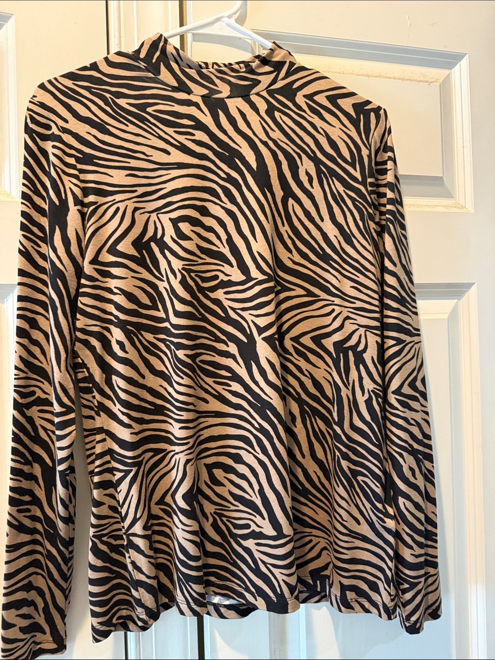 Liverpool Black and Tan Zebra Print Mock Neck Top